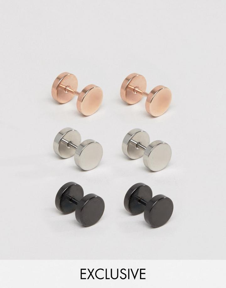 Designb Plug Earrings In 3 Pack - Multi