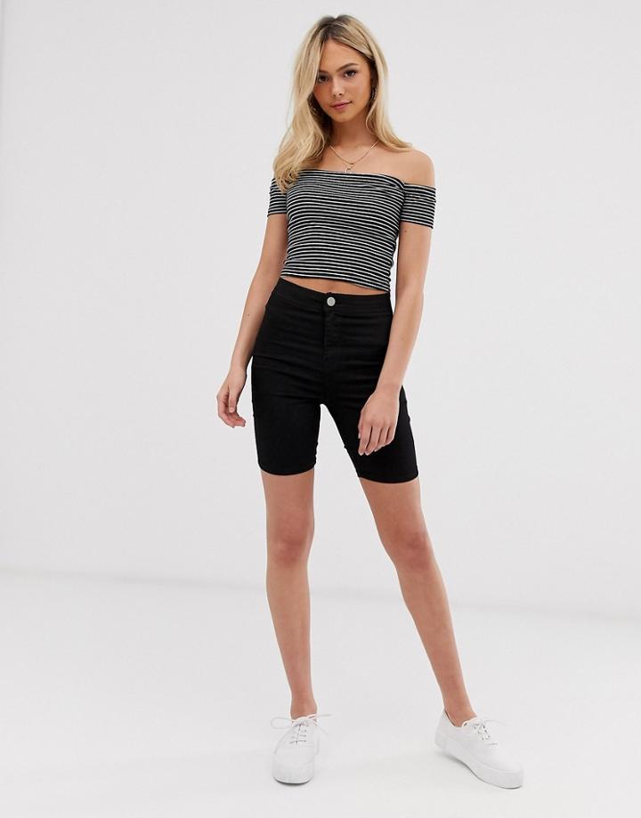 Asos Design Denim Rivington Legging Short In Washed Black-blue