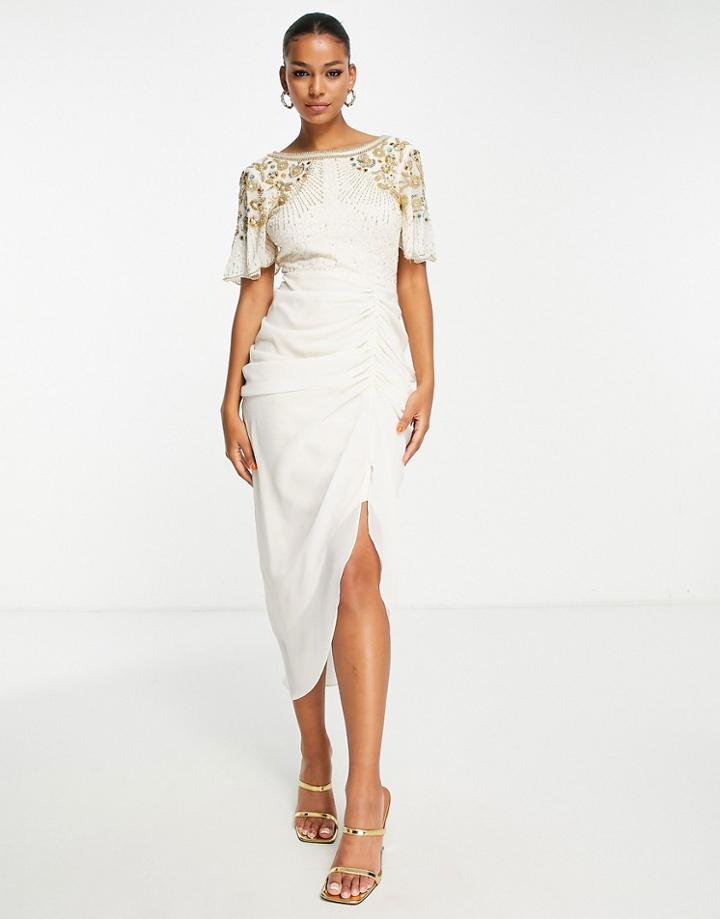 Virgos Lounge Embellished Top Midi Dress In White And Gold-pink