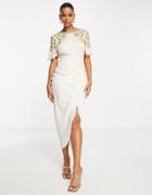 Virgos Lounge Embellished Top Midi Dress In White And Gold-pink