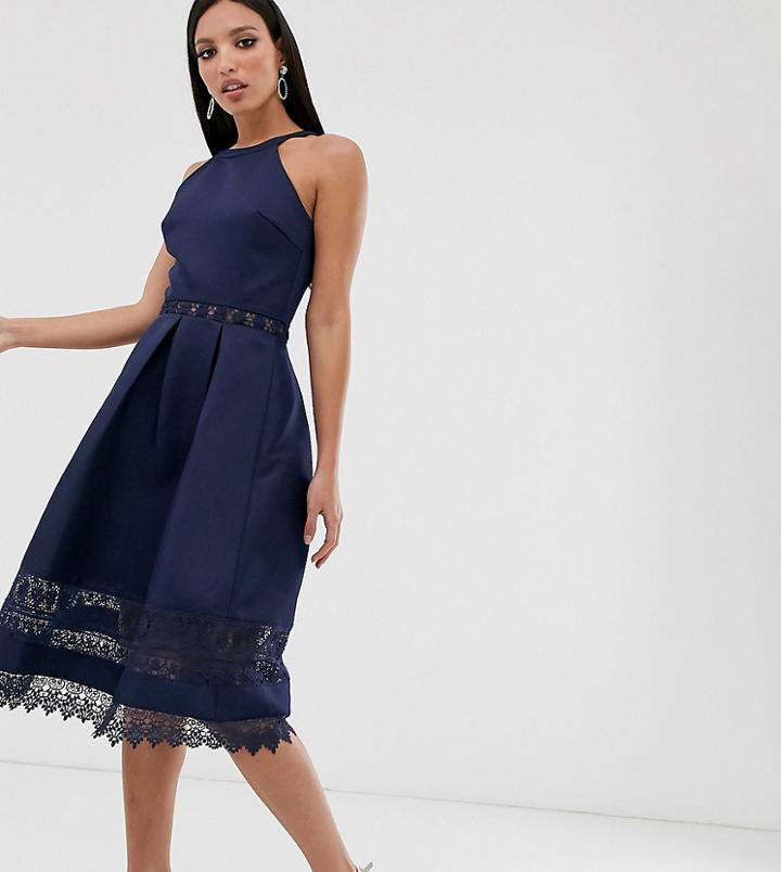 Chi Chi London Tall Cutout Hem Midi Dress In Navy-brown