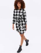 New Look Belted Shirt Dress In Black & White Gingham