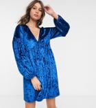 Asos Design Tall Long Sleeve Velvet Smock Dress-red