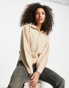 Violet Romance Cable Knit Half Zip Sweater In Oatmeal-neutral