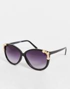 Svnx Rounded Oversized Sunglasses In Black With Pearl Embellishment