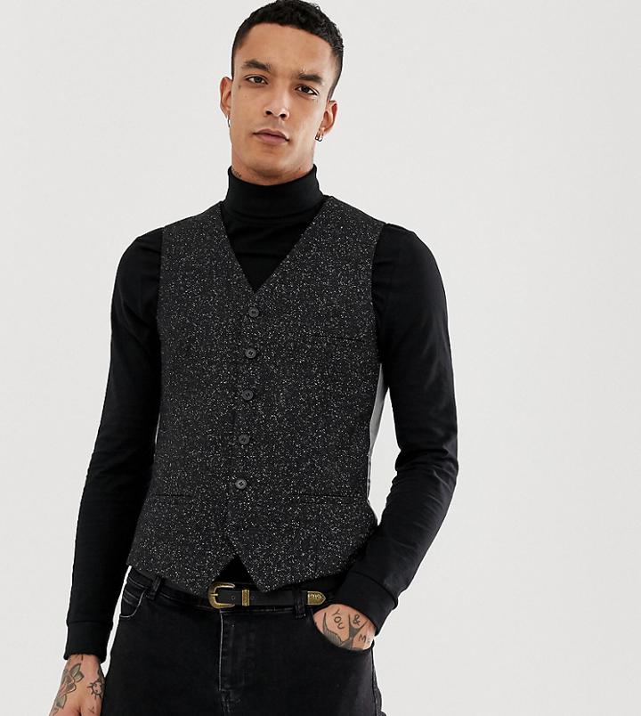 Heart & Dagger Skinny Suit Vest In Herringbone Fleck Tweed-gray