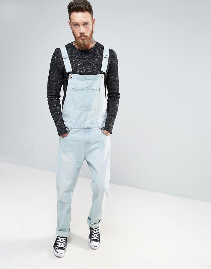 Asos Denim Overalls In Light Blue Wash - Blue
