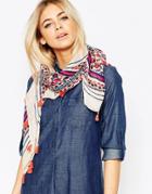 Oasis Floral Light Weight Scarf With Tassel Detail - Cream