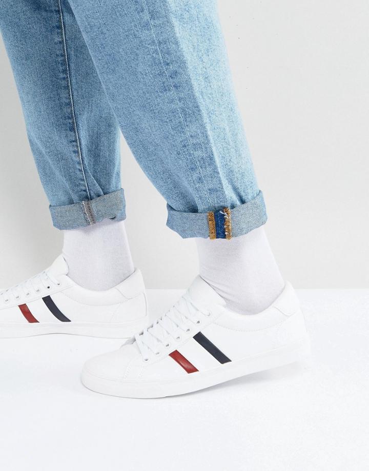Pull & Bear Sneakers With Contrast Stripes In White - White