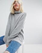 Asos Sweater In Fluffy Yarn And Roll Neck - Gray