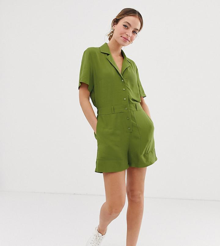Asos Design Petite Short Sleeve Boiler Romper-green