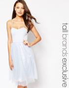 True Decadence Tall Cami Strap Midi Prom Dress With Tulle Skirt - Powder Blue