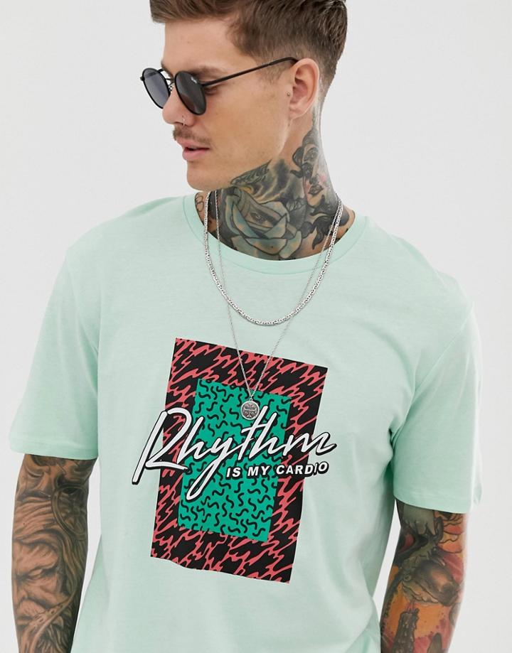 Bershka Retro Print Rhythm T-shirt In Mint Green - Green