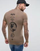 Asos Longline Muscle T-shirt With Maximum Chaos Spine Print - Brown