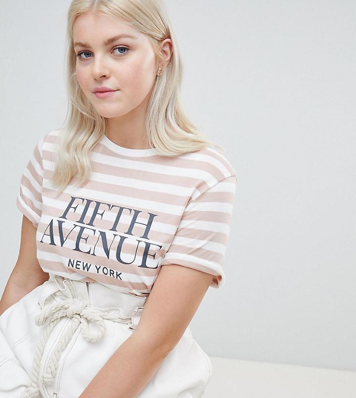 New Look Curve Stripe Tee - White