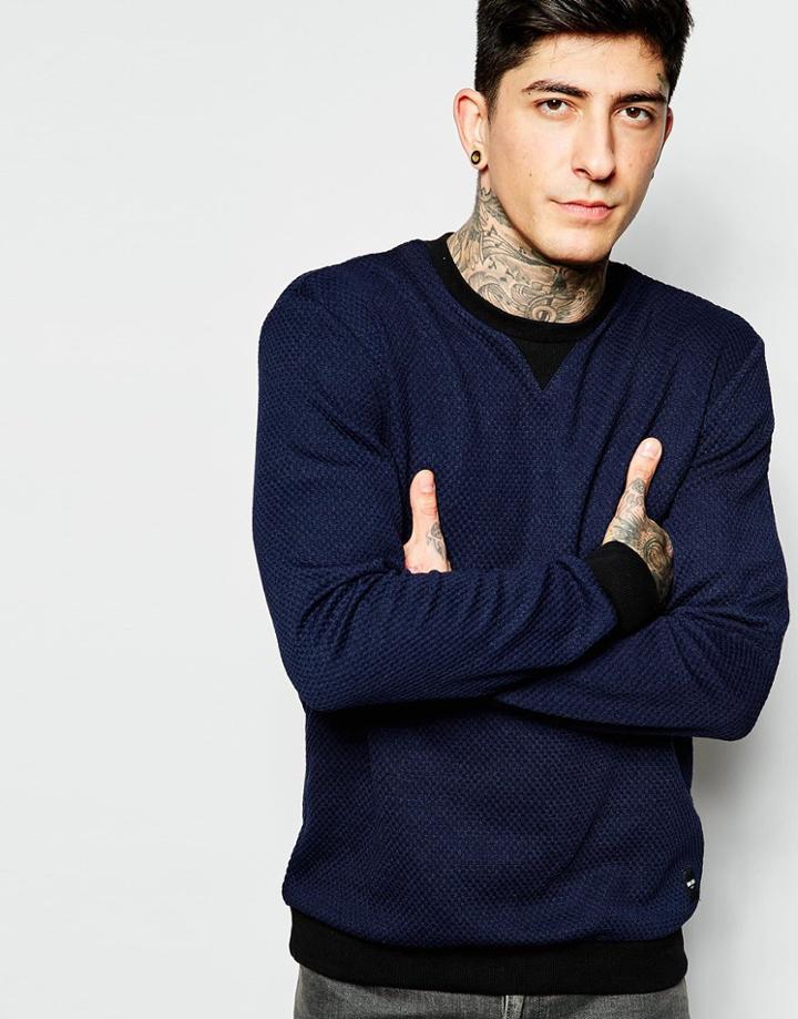 Only & Sons Textured Waffle Sweatshirt - Navy Nights Sky