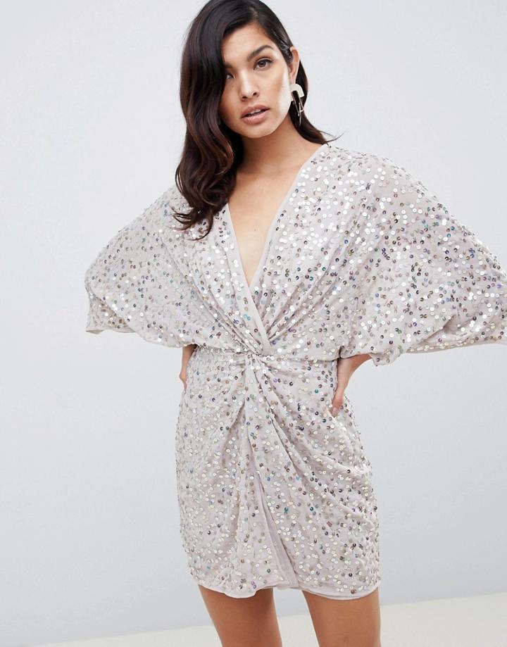 Asos Design Sequin Kimono Mini Dress - Gold