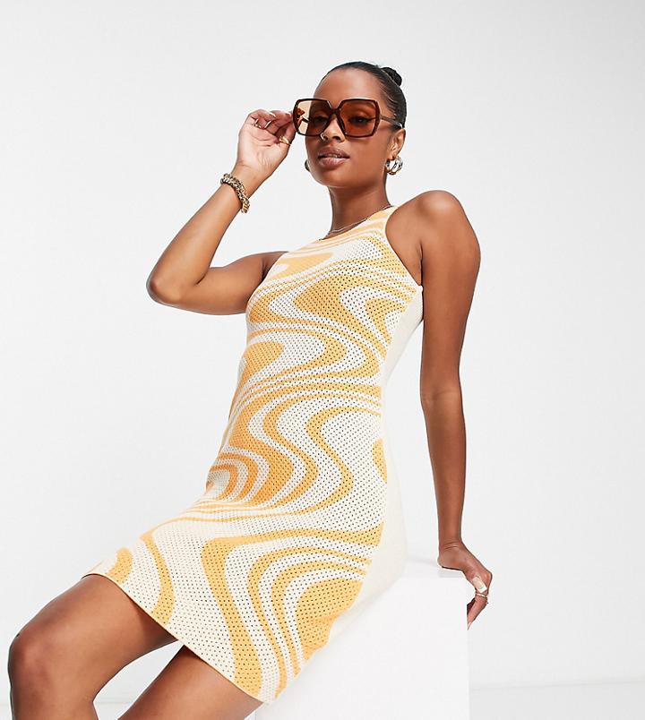River Island Petite Fitted Wave Print Mini Dress In Orange