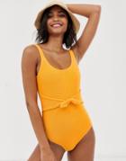 & Other Stories Waist Tie Swimsuit In Bright Orange-yellow