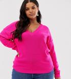 Brave Soul Plus Kansas V-neck Sweater - Pink