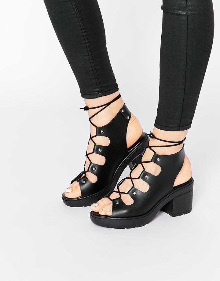 Asos Tempt Lace Up Heeled Sandals - Black