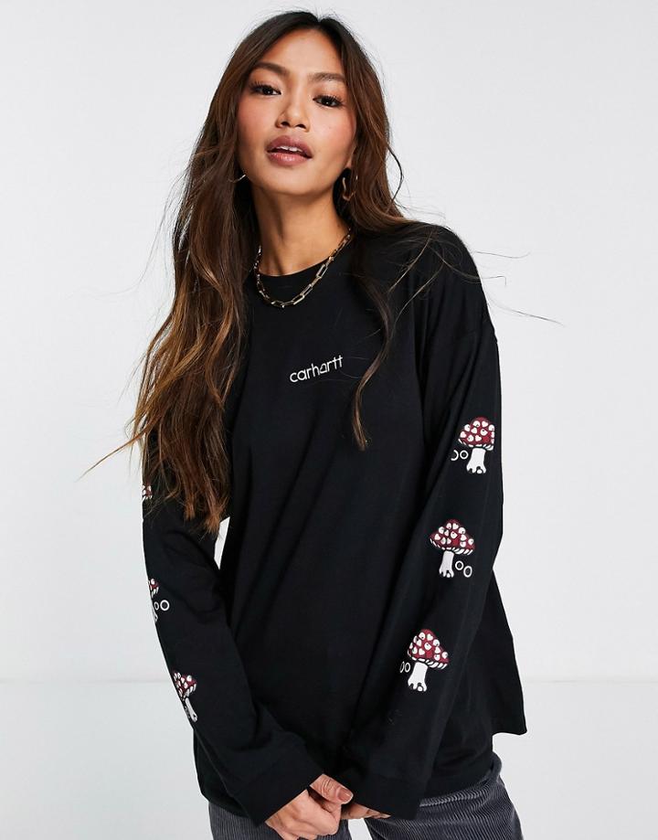 Carhartt Wip Relaxed Long Sleeve T-shirt With Mushroom Sleeve Graphic-black