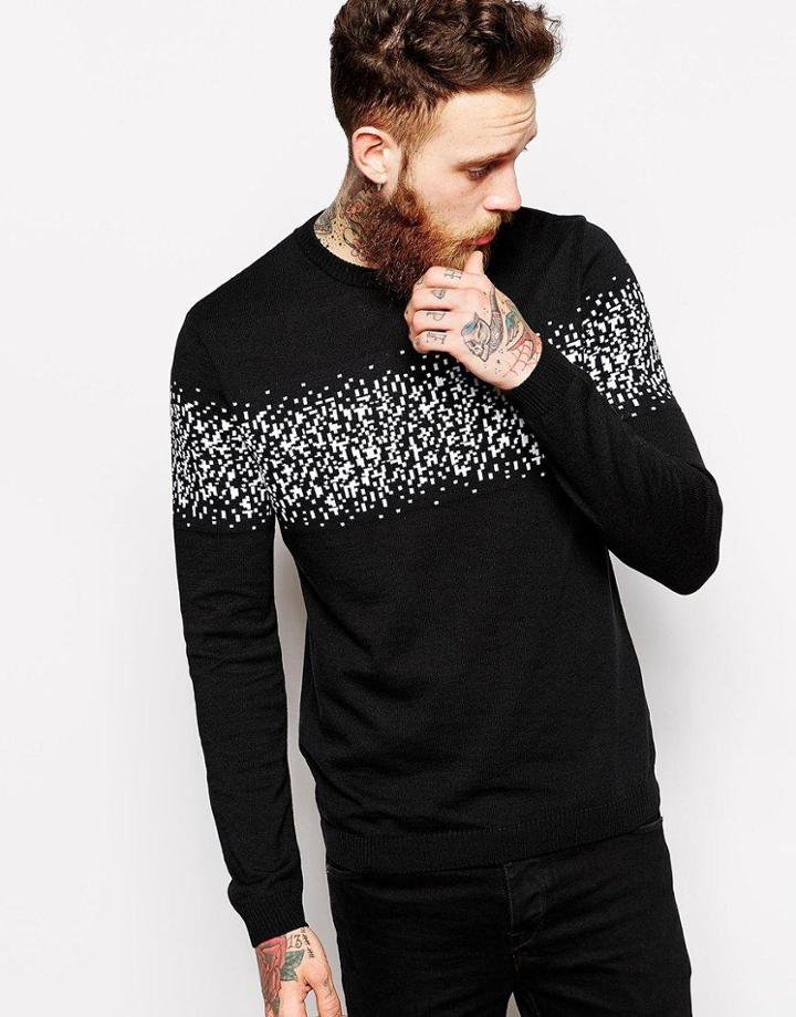 Asos Crew Neck Sweater With Pixel Print