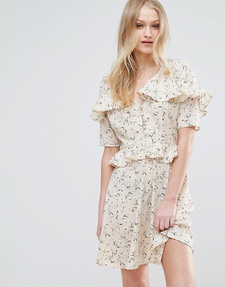Influence Frill Detail Tea Dress - Cream