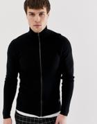 Jack And Jones Essentials Ribbed Zipped Cardigan - Black