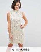 Yumi Petite Embellished Dress With Scalloped Hem - Cream