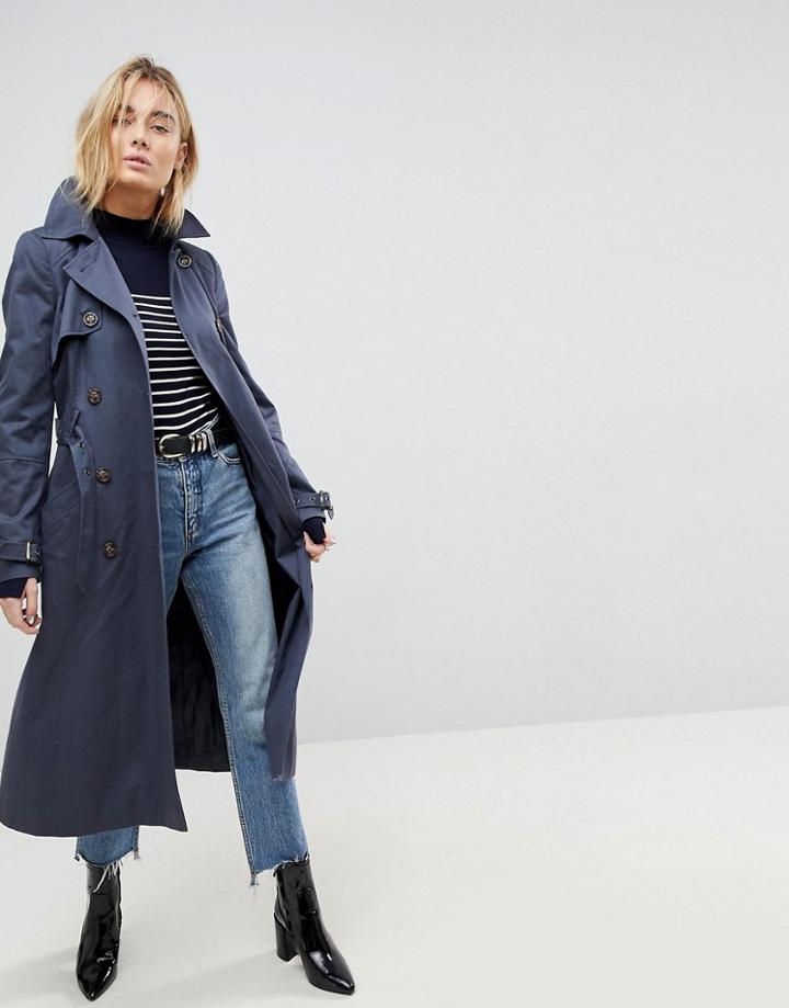 Asos Longline Classic Trench Coat - Gray