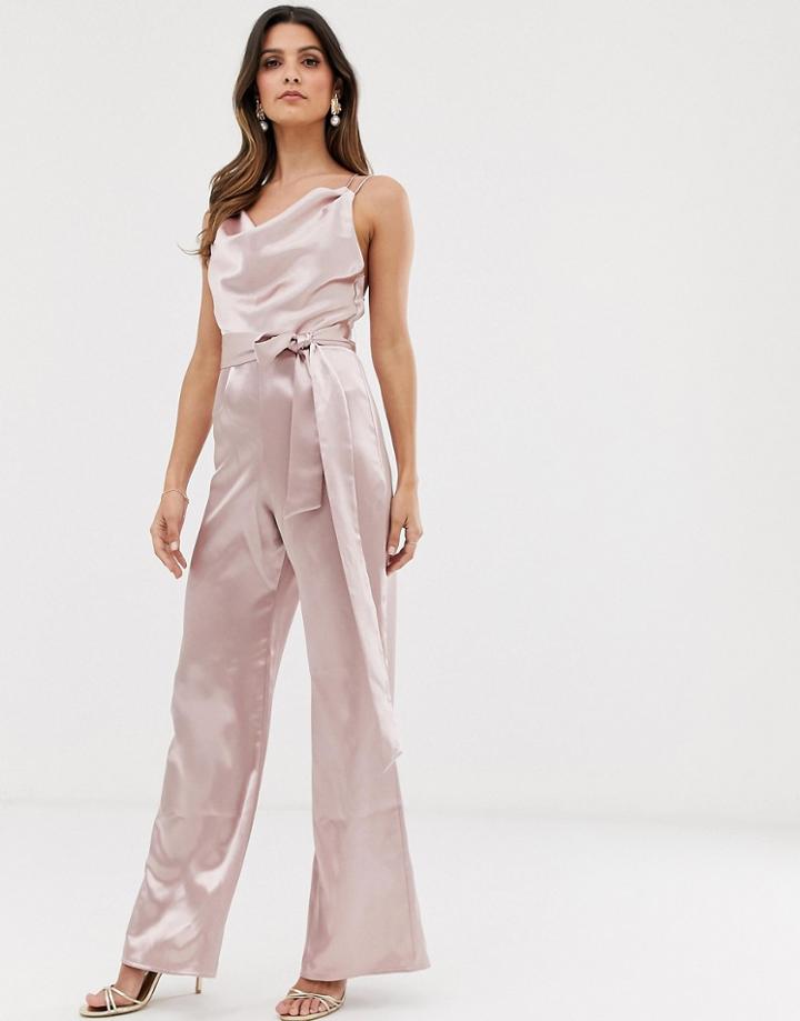 City Goddess Satin Cowl Neck Jumpsuit - Pink