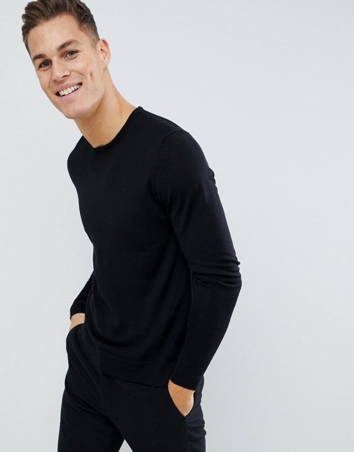 J.lindeberg Round Neck Merino Knitted Sweater In Black - Black