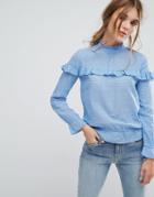 Leon And Harper Cesar Frill Blouse - Blue