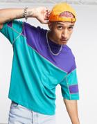 Asos Design Oversized T-shirt In Blue & Green Color Block-multi