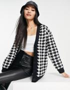 New Look Boyfriend Cardigan In Houndstooth-black