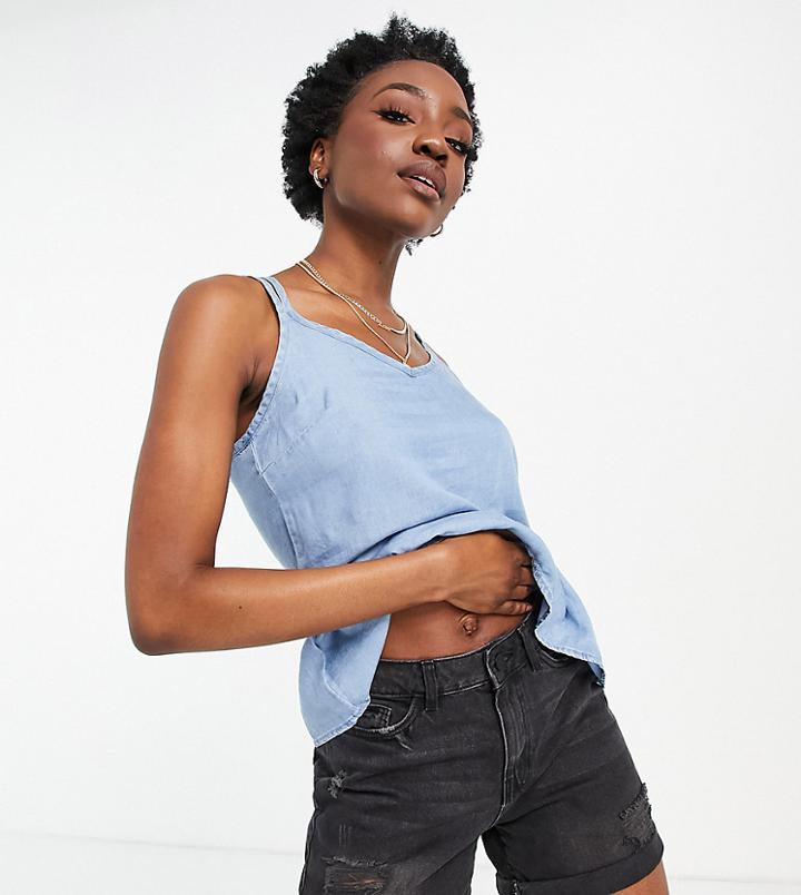 Vero Moda Tall Chambray Cami With Peplum In Blue-blues