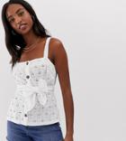 Asos Design Tall Palm Broderie Sun Top With Tie Waist-white