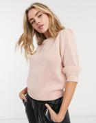 Only Knitted Sweater With Puff Sleeves In Pink