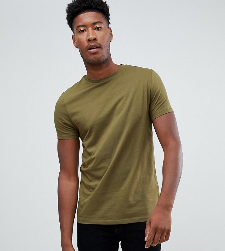 Asos Design Tall Organic T-shirt With Crew Neck In Green - Green