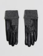Asos Leather Glove With High Low Rib Cuff - Black