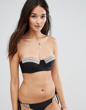 Ninety Nine Degrees Bandeau Bikini Top With Beaded Trim - Black
