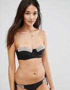 Ninety Nine Degrees Bandeau Bikini Top With Beaded Trim - Black