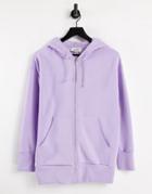 Monki Joa Organic Blend Cotton Zip Front Hoodie In Lilac-purple