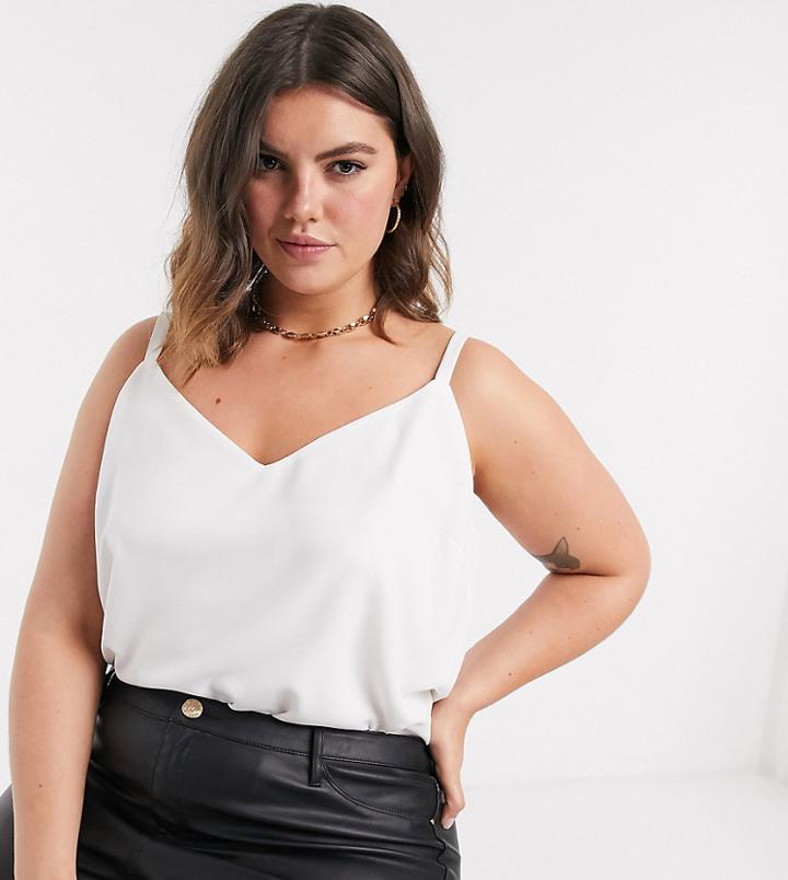Asos Design Curve Double Layer V Neck Cami In White