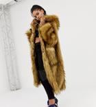 Asos Design X Laquan Smith Oversized Hooded Faux Fur Coat - Navy