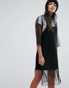 Pull & Bear Longline Mesh Tunic Top - Black