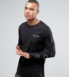 Nicce Long Sleeve T-shirt In Black With Reflective Sleeve Print - Black