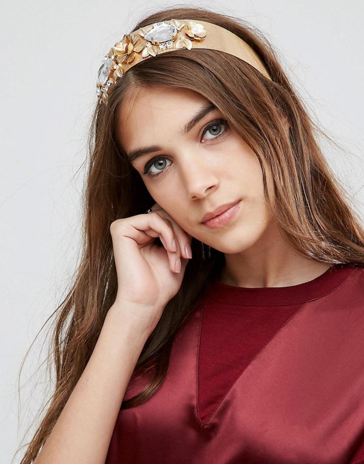 Asos Statement Metallic Flower & Jewel Headband - Black
