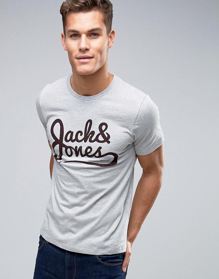 Jack And Jones Leopard Print Logo T-shirt In Gray - Gray